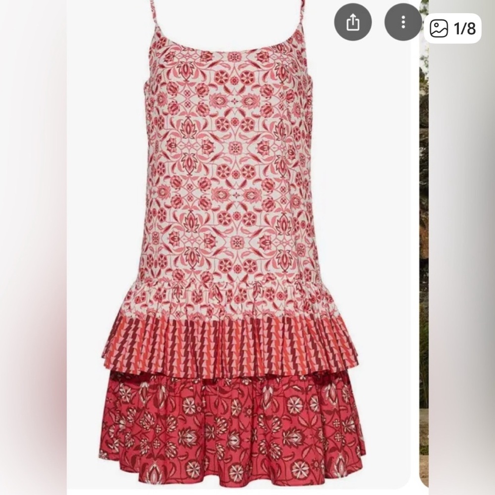 Cara Cara Red and Cream Printed Tiered Mini Dress